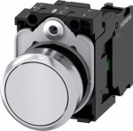 Pushbutton, 22 mm, round, metal, shiny, white, pushbutton, flat, momentary contact type, 1 NO, screw terminal 3SU1150-0AB60-1BA0 | 4011209958333