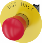 EMERGENCY STOP mushroom pushbutton, 22 mm, round, metal, shiny, red, 40 mm, positive latching, acc. to EN ISO 13850, rotate-to-unlatch, with yellow backing plate, inscription: EMERGENCY STOP, with holder, 1 NC, screw terminal 3SU1150-1HB20-1CH0 | 401 ...