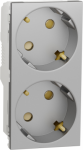 2-gang socket outlet, 2P+E, shutters, 16A 250V, IP21D, Aluminium, New Unica NU306730A | 3606489454395