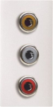 Color: White.   Front: 3x RCA connectors (Red / White / Yellow)   Rear: screw terminals (6 wires)   Size: 1 module. 2CLA215530N1101 | 8427238142166
