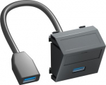 Media adapteris,USB 3.0 A-A ar kabeli, rozete-rozete 45x45mm, PC, pelēkmelna, 7021 6104937 | 4012195899853
