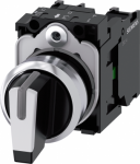 Selector switch, illuminable, 22 mm, round, metal, shiny, white, selector switch, short, 3 switch positions I-O-II, latching, actuating angle 2x45�, 10:30h/12h/13:30h, with holder, 1 NO, 1 NO, screw terminal 3SU1150-2BL60-1NA0 | 4011209956513