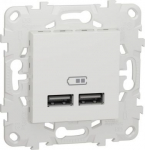 New Unica - USB charger 2.1 A - with fixing frame - 2 modules - type A - white NU541818 | 3606489457709