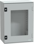 Wall mounted polyester enclosure, Thalassa PLM, glazed door, 430x330x200mm, IP66, IK08, RAL 7035 NSYPLM43TG | 3606480776540