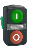 Green flush/red flush illuminated double-headed pushbutton &Oslash;22 with marking. range of product: Harmony XB5 - product compatibility: integral LED - device short name: ZB5 - mounting diameter: 22 mm - operator profile: 2 flush pushbuttons - 1 central p ...