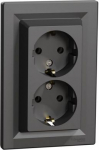 Socket outlet, 2-gang, with frame, with side grounding, anthracite, Asfora EPH9900171 | 3606480729935