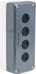 Dark grey empty enclosure lid with light grey base, 4 cut-outs-UL/CSA certified. range of product: Harmony XALD - product or component type: empty control station - device short name: XALD - product destination: for XB5 &Oslash; 22 mm control and signalling ...