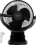 Adler Rechargeable Clip-on Desk Fan | AD 7342 | Table Fan | Black | Diameter 15.5 cm | Number of speeds 3 | Oscillation | 5 W AD 7342B | 5905575908988