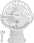 Adler Rechargeable Clip-on Desk Fan | AD 7342 | Table Fan | White | Diameter 15.5 cm | Number of speeds 3 | Oscillation | 5 W AD 7342W | 5905575909008
