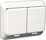 Double socket-outlet, lid, IP44, earthed, screwless white, Exxact WDE002192 | 3606480203879