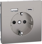 Socket with USB A and USB C, 2P+E, 16A screwless terminals, glossy, nickel D-Life MEG2367-6050 | 4042811221072