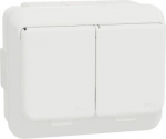 Double socket-outlet, lid, IP44, earthed, white, Exxact WDE002292 | 3606480426582