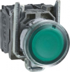 Illuminated push button, Harmony XB4, metal, flush, green, 22mm, spring return, lt 250V, 1NO+1NC XB4BW3365 | 3389110887297