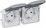 Socket outlet prewired Plexo IP 55-German std-2x2P+E horizontal-modular-grey 069576 | 3245060695767