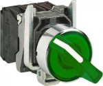 Green complete illuminated selector switch &Oslash;22 2-position stay put 1NO+1NC 120V. range of product: Harmony XB4 - device short name: XB4 - fixing collar material: zamak - mounting diameter: 22 mm - shape of signaling unit head: round - contacts type a ...