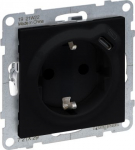 SUNO COMBINED SOCKET 2P+E SCHUKO STANDARD AUTO TERMINALS SHUTTERED + USB TYPE C BLACK 721429 | 3414972046695