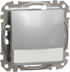 Push-Button, Sedna Design & Elements, 1-way, 12V, 10A, with blue locator and label holder, aluminium SDD113143L | 3606481479518