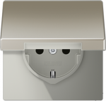 Metal socket outlet with hinged lid 16A/250V, grounded, with child protection, screwless, stainless steel, LS ES1520KIKL | 4011377064324