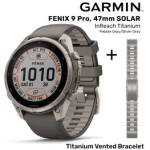 GARMIN Fenix 9 Pro 47mm Solar inReach, Titanium Pebble Gray/Silver + Vented Titanium Bracelet spordikell 010-04338-01 / 010-12863-08