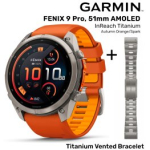 GARMIN Fenix 9 Pro 51mm AMOLED inReach, Titanium Orange/Spark + Vented Titanium Bracelet spordikell 010-04337-01 / 010-12864-08