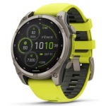 GARMIN Fenix 8 47 mm, Solar, Sapphire Titanium with Amp Yellow/Graphite Silicone Band spordikell 010-02906-21