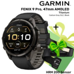 GARMIN Fenix 9 Pro 47mm AMOLED, Carbon DLC Titanium Black/Pebble + KINGITUS HRM 200 Sensor spordikell 010-04336-16 / 010-13388-00