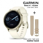 GARMIN Venu 4 - 41mm, Lunar Gold + Cream Gold / Light Sand Leather band spordikell 010-03013-00 / 010-12932-60