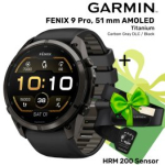 GARMIN Fenix 9 Pro 51mm AMOLED, Carbon Gray DLC Titanium Black/Pebble + KINGITUS HRM 200 Sensor spordikell 010-04337-16 / 010-13388-00