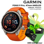 GARMIN Fenix 9 Pro 47mm AMOLED inReach, Titanium Orange/Spark + KINGITUS HRM 200 Sensor spordikell 010-04336-01 / 010-13388-00