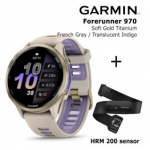 GARMIN Forerunner 970, Soft Gold Titanium, French Gray/Translucent Indigo + HRM 200 spordikell