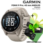 GARMIN Fenix 9 43mm AMOLED, Bare Titanium Fog Gray + KINGITUS HRM 200 Sensor spordikell 010-04761-01 / 010-13388-00