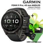 GARMIN Fenix 9 Pro 43mm AMOLED inReach, Carbon DLC Black + KINGITUS HRM 200 Sensor spordikell 010-04335-11 / 010-13388-00
