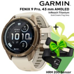 GARMIN Fenix 9 Pro 43mm AMOLED inReach, Gold Cream/Fog Gray + KINGITUS HRM 200 Sensor spordikell 010-04335-21 / 010-13388-00