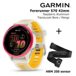 GARMIN Forerunner 570 - 42mm, Raspberry Aluminium with Translucent Bone/Mango + HRM 200 spordikell