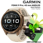 GARMIN Fenix 9 Pro 43mm AMOLED, Gold Titanium Cream/Fog Gray + HRM 200 Sensor spordikell 010-04335-26 / 010-13388-00