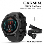 GARMIN Fenix E 47 mm, AMOLED, Slate Gray Steel + Garmin HRM 200 Sensor spordikell