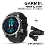GARMIN Fenix E 47 mm, AMOLED, Stainless Steel + Garmin HRM 200 Sensor spordikell