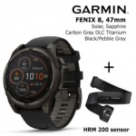 GARMIN Fenix 8 47 mm, Solar, Sapphire Carbon + Garmin HRM 200 Sensor spordikell