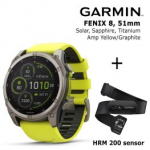 GARMIN Fenix 8 51 mm, Solar, Sapphire Titanium + HRM 200 Sensor spordikell