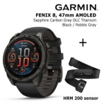 GARMIN Fenix 8 47 mm, AMOLED, Sapphire Carbon + HRM 200 Sensor spordikell