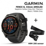 GARMIN Fenix 8 43 mm, AMOLED, Sapphire Carbon + HRM 200 Sensor spordikell