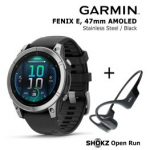 GARMIN Fenix E 47 mm, AMOLED, Stainless Steel + SHOKZ Open Run Black spordikell 010-03025-00 / S805-ST-BK