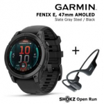 GARMIN Fenix E 47 mm, AMOLED, Slate Gray Steel + SHOKZ Open Run Black spordikell