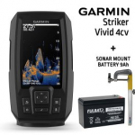 GARMIN STRIKER VIVID 4CV WITH GT20-TM TRANSDUCER + BATTERY 13AH 12V + SONAR MOUNT kajalood 010-02550-01 / FLB-12AH / RUNOS