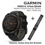 GARMIN Fenix 8 47 mm, Solar, Sapphire Carbon + Titanium Bracelet Carbon Grey DLC Coating, 22mm spordikell 010-02906-11 / 010-12863-09