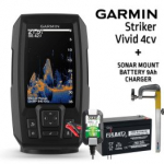 GARMIN STRIKER VIVID 4CV WITH GT20-TM TRANSDUCER + BATTERY 13AH 12V + CHARGER + SONAR MOUNT kajalood 010-02550-01 / FLB-12AH / RUNOS / FL1000