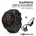 GARMIN Fenix 8 47 mm, AMOLED, Sapphire Carbon + SHOKZ Open Run Black spordikell