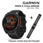 GARMIN Fenix 8 47 mm, AMOLED, Slate Gray + Titanium Bracelet Carbon Grey DLC, QuickFit 22mm spordikell 010-02904-00 / 010-12863-09