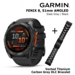 GARMIN Fenix 8 51 mm, AMOLED, Slate Gray + Vented Titanium Bracelet Carbon Gray DLC spordikell 010-02905-00 / 010-12864-09