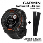 GARMIN Garmin Instinct 3 - 45 mm, Solar, Black + UltraFit 2, Nylon, 22mm, Black Band spordikell 010-02934-00 / 010-13306-10